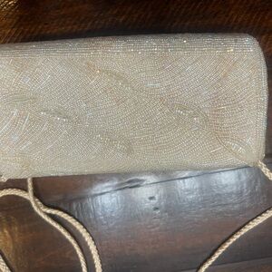 Elegant Wedding Cream Beaded Clutch with shoulder string